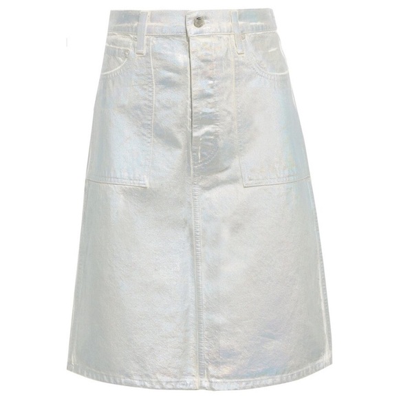 HELMUT LANG Iridescent Coated-denim Silver Midi Skirt - Picture 4 of 4